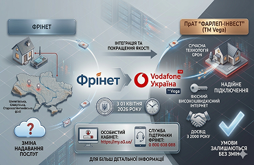 Зміни для абонентів Шепетівської, Славутської  та Старокостянтинівської філій з 01.04.2026 ФРІНЕТ